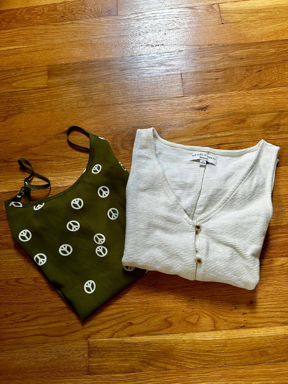 Lot of 2 Tank Tops Madewell Button-Front Top & ModCloth Green Peace Sign Cami
